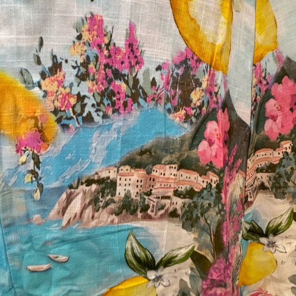 NWT Paper Heart seaside beach scene Lemoncello linen blend Maxi Dress - S - Picture 14 of 15